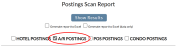 Postings Scan Report screen with Posting type A/R selected and highlighted